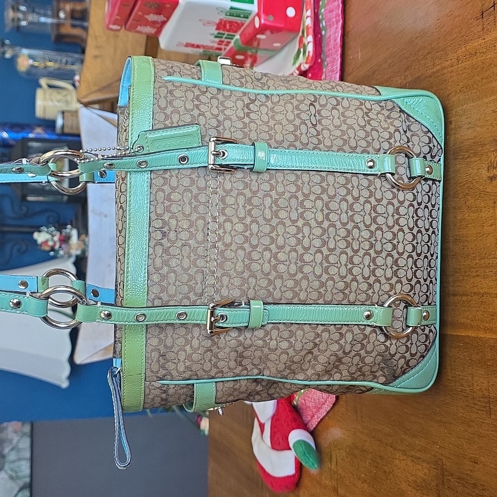 Coach Signature Tote with Mint Green Trim